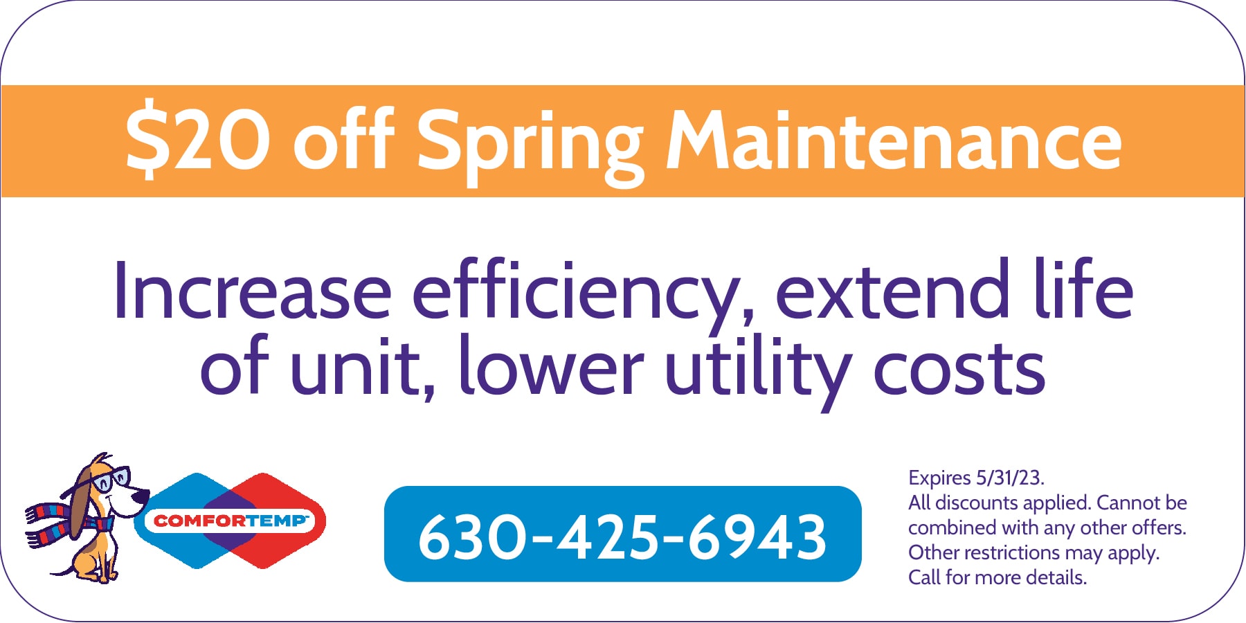 CTP SpringMaint-CO $20 off spring maintenance on your heating system. Expires 5/31/23.