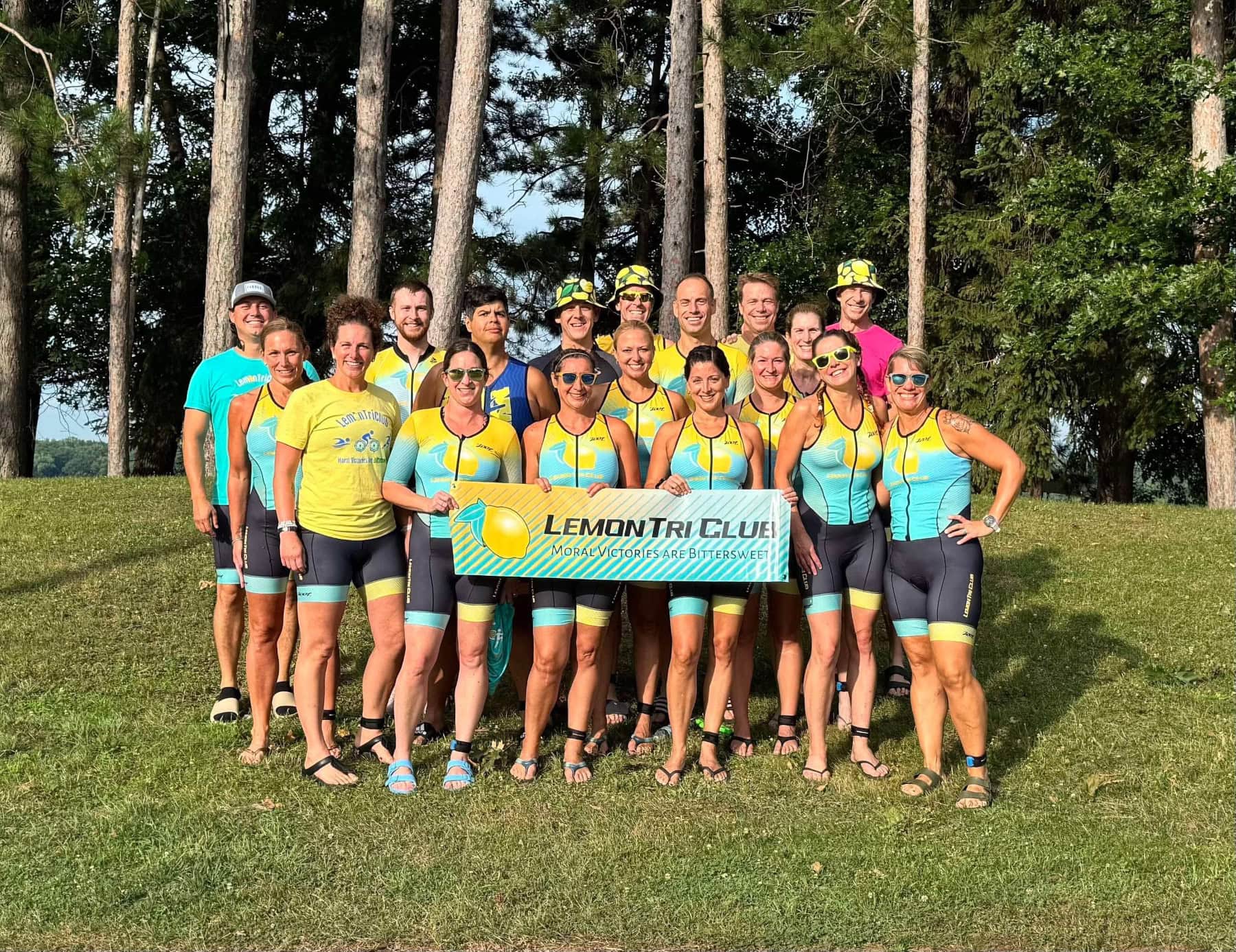 The LemonTri Club team in field along Lemont, Illinois. Moral victories are bittersweet.
